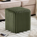 YDcosyfy Modern Square Ottoman, Vertical Channel Tufted Foot Stool Ottoman, Velvet Upholstered Vanity Stool for Makeup, Bedroom, Living Room, Dark Green