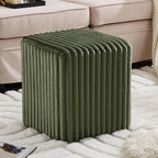 YDcosyfy Modern Square Ottoman, Vertical Channel Tufted Foot Stool Ottoman, Velvet Upholstered Vanity Stool for Makeup, Bedroom, Living Room, Dark Green