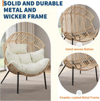 Outdoor Wicker Egg Chair, Oversized Ergonomic Rattan Lounge Rocker with Extra-Soft Pillow and Thick Cushion for Indoor & Outdoor, Living Room, Backyard & Garden – Cream Cushion, Natural Wicker Frame