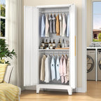 72" Tall Metal Armoire Wardrobe Closet - Large Clothing Storage Cabinet with Mirror Doors, 2 Hanging Rod & Adjustable Shelve - Closet Organizer for Bedroom, Office, Laundry Room, Garage - White