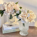WRINGKIT Set of 3 Embossed Glass Vase, 7'' Clear Vases for Flowers Centerpieces, Wide Mouth Pedestal Vase with Big Base, Cylinder Candle Holder Glass Bouquet Vases for Table, Wedding Home Decor