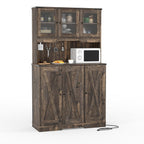 Farmhouse Pantry Cabinet with Charging Station, 70.5" Tall Kitchen Hutch Storage Cabinet with Doors and Shelves, Brown Cupboard Coffee Bar Food Pantry with Countertop for Living Room