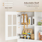 HOMCOM Kitchen Pantry Storage Cabinet, 72" Freestanding Cabinet with Hutch, Large Countertop, Glass Doors and Adjustable Shelves for Dining Room, Off White