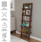 5-Tier Ladder Shelf - 50-Inch Narrow Leaning Bookshelf - Wooden Bookcase for Living Room, Bathroom, Kitchen, Office, or Bedroom Furniture by Lavish Home (Walnut)