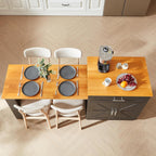 ONBRILL 76" Kitchen Islands with Extendable Dining Table, 2-4 Island Table with Double-Side Storage, Mobile Storage Islands Cart with Power Outlet & Spice Rack, Black
