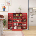 41" Kitchen Pantry Storage Cabinet, Red, with Double Doors, 12 Interior Shelves, Adjustable Shelves for Dishes and Cookbooks
