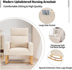 Rocking Chair Nursery, Upholstered Nursing Rocker Chair for Mom with High Backrest and Side Pockets for Bedroom Living Room, Beige