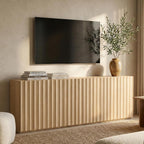 VividVibe Wide Fluted Sideboard Buffet Cabinet with Storage, 94.11" Long Credenza with 6 Integrated Finger Pulls Doors, Modular Large Buffet Table Modern Organic for Entryway Living Room Light Oak
