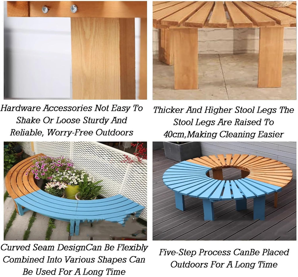 Wooden Curved Benches,Solid Wood Slatted Seat Fan-Shaped Garden Tree Bench,for Backyard Leisure Chair Patio Seating(Color4)