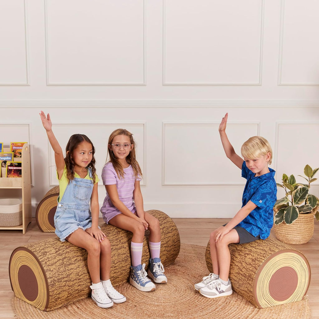 ECR4Kids SoftZone Tree Log Half Bench, 14in, Flexible Seating, Chocolate