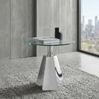 FT Global Round Glass Side Table, 19.7" Clear Tempered Glass Top with Chrome Polished Stainless Steel Base, Tool-Free Assembly Modern Accent