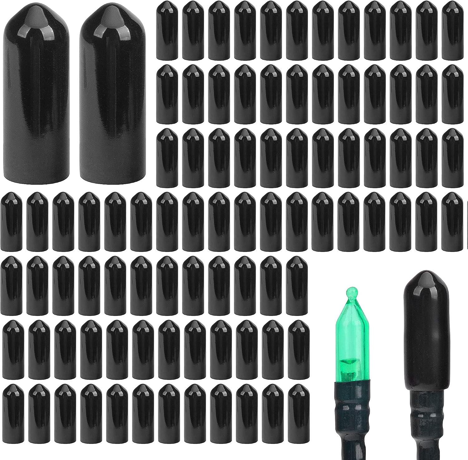 codree 150 PCS No Glow Caps for String Lights, String Light Cap to Hide The Extra Lights, Christmas Blackout Black Light Cap Covers for 5mm Diameter Glass LED String Lights