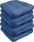 Sweet Home Collection Patio Cushions Outdoor Chair Pads Premium Comfortable Thick Fiber Fill Tufted 19" x 19" Seat Cover, Blue (Pack of 3, 6 Count Total)