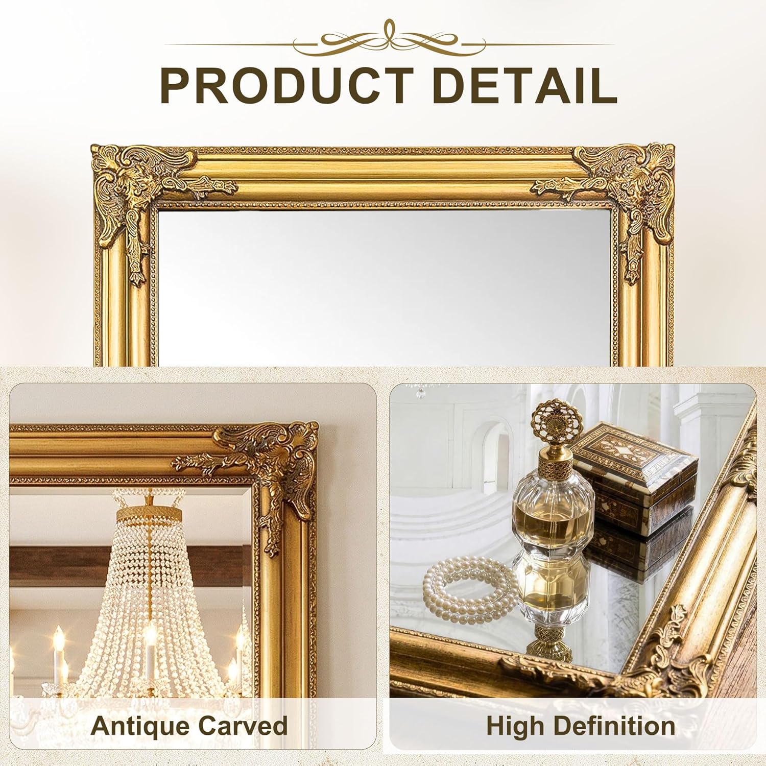 Vintage Gold Mirror for Wall, 28"x40" Antique Decorative Ornate Baroque Mirror for Living Room, Entryway, Bathroom, Fireplace(Antique Gold)