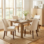 Wooden Dining Chairs Set of 6, Upholstered Farmhouse Fabric Dining Room Chair, Mid Century Kitchen Chair for Restaurant & Cafe, Beige
