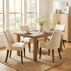 Wooden Dining Chairs Set of 6, Upholstered Farmhouse Fabric Dining Room Chair, Mid Century Kitchen Chair for Restaurant & Cafe, Beige