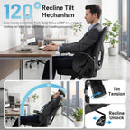 Office Chair Ergonomic Desk Chair with Adjustable Lumbar Support, High Back Breathable Mesh Chair with 120° Tilt Function & Flip-Up Armrests, Swivel Comfy Task Computer Chair for Work, Study