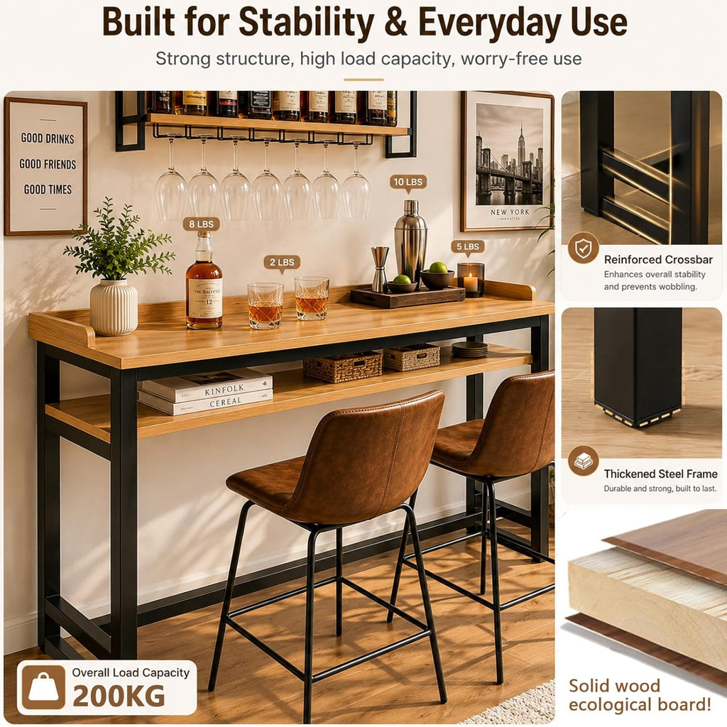 Long Bar Table, 1" Thick Wooden Narrow Pub Height Table with Storage, Farmhouse Counter High Table for Cafe Living Room Bistro White(Single Layer-Guard) 39.5×11.9×41"