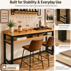 Long Bar Table, 1" Thick Wooden Narrow Pub Height Table with Storage, Farmhouse Counter High Table for Cafe Living Room Bistro White(Single Layer-Guard) 39.5×11.9×41"