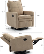 Swivel Rocking Chair Nursery Glider Recliner Manual Swivel Rocker Recliner Comfy Living Room Chairs (Brown)