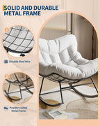 GarveeLife Outdoor Papasan Rocking Chair, Oversized Rocking Chair with Sturdy Metal Frame, Patio Egg Rocker for Balcony Backyard Porch Bedroom, White