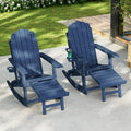 HDPE Adirondack Rocking Chair Set of 2, 4-in-1 Folding Design with Retractable Ottoman, Outdoor Adirondack Chair with 3-Position Adjustable Backrest & Cup Holder for Porch, Backyard, Pool, Navy Blue