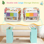 Kids Art Table and 2 Chairs Set, Wooden Craft Desk with 2 Storage Shelves, 6 Storage Bins & Paper Roll for Drawing, Learning and Reading, Toddler Activity Play Desk for Home, 47 L x23 W