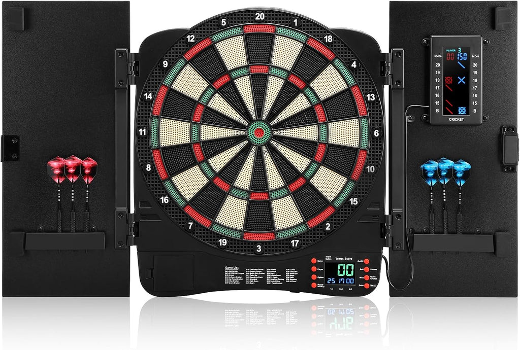 Electronic Dartboard Cabinet, Digital Soft Tip Dartboards with LED Scoreboard, Dart Board Set with 40 Games 420 Variants, 6 Darts, 100 Tips