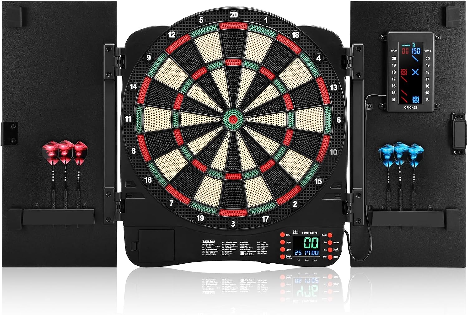 Electronic Dartboard Cabinet, Digital Soft Tip Dartboards with LED Scoreboard, Dart Board Set with 40 Games 420 Variants, 6 Darts, 100 Tips