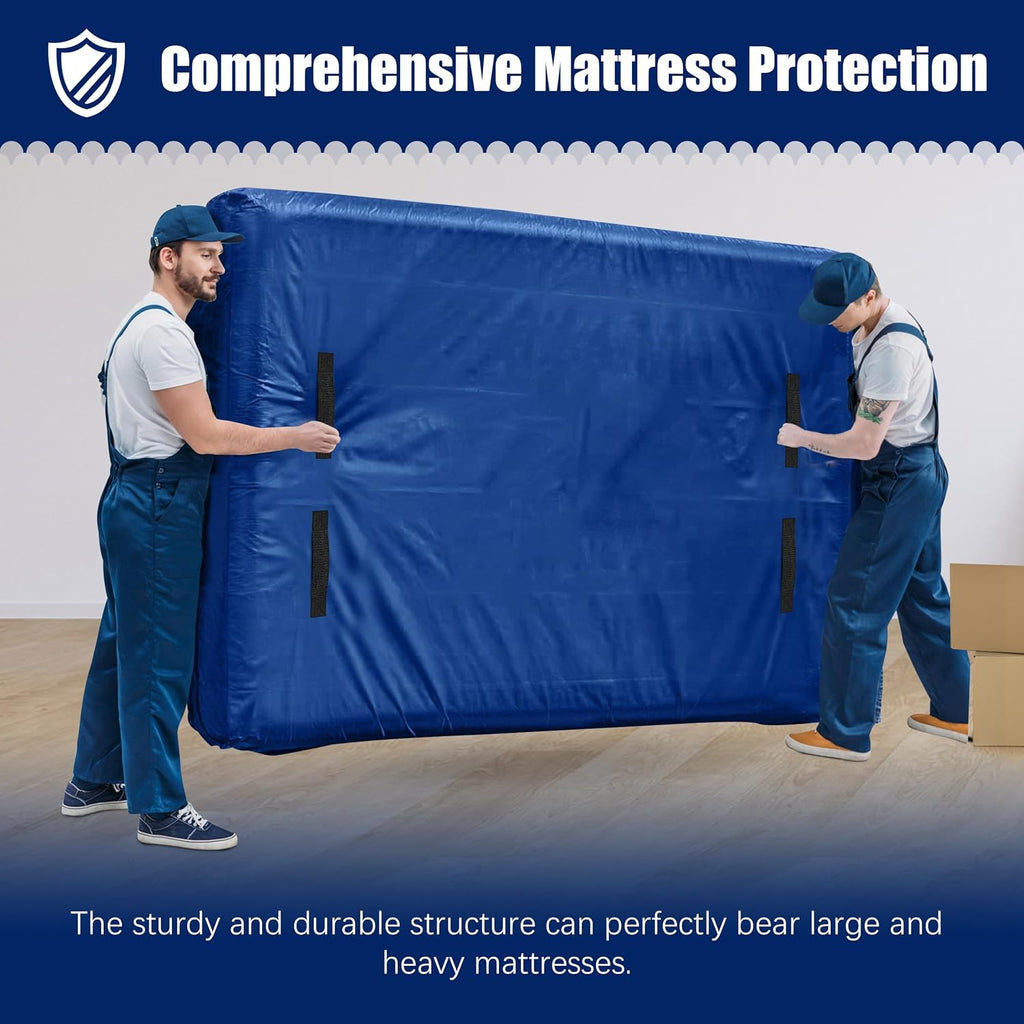 Cosy Family Mattress Bags for Moving with 8 Handles - 170GSM Extra-Thick Mattress Bag for Moving Supplies - Reusable Mattress Cover Protector Storage with Zipper - Queen Size - Blue