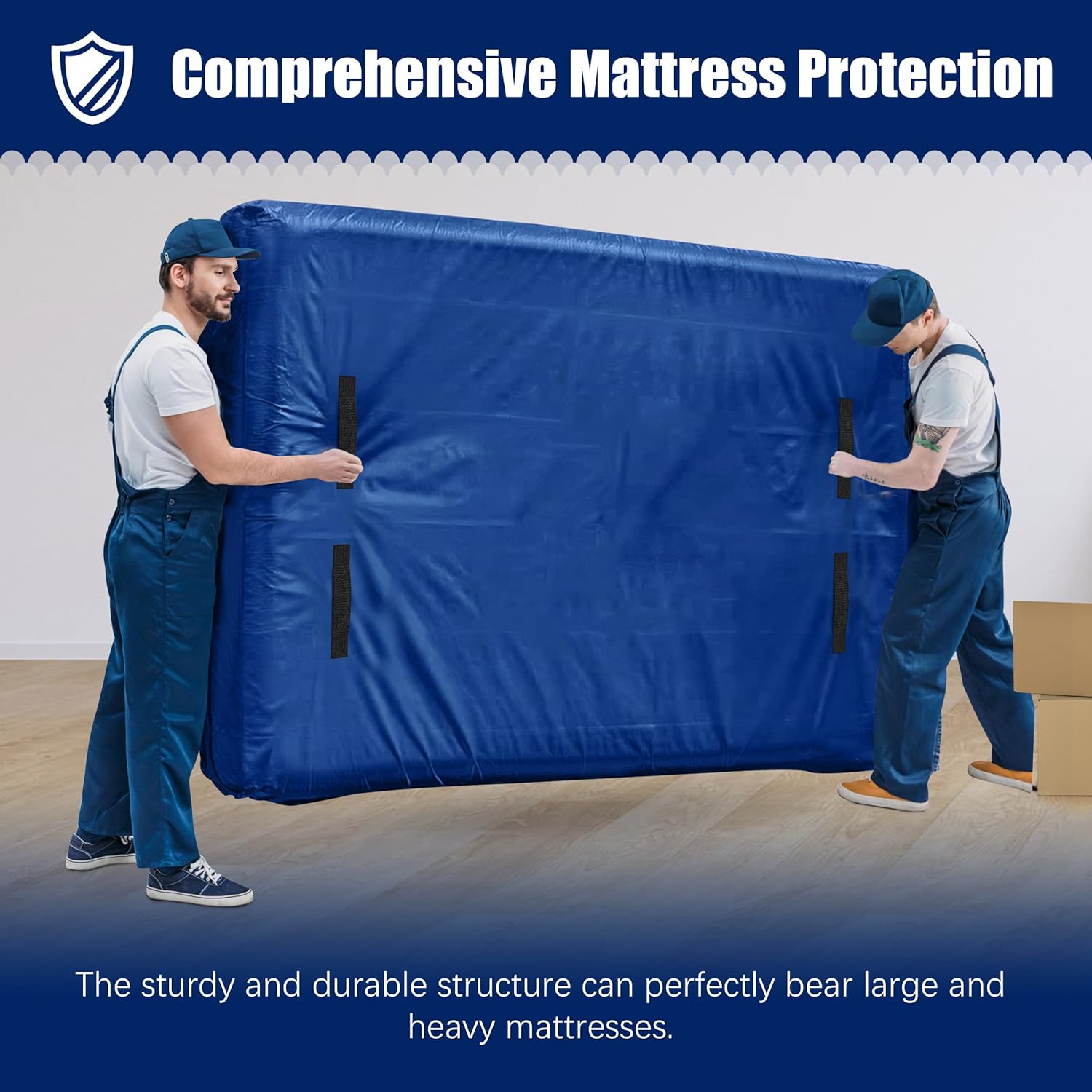 Cosy Family Mattress Bags for Moving with 8 Handles - 170GSM Extra-Thick Mattress Bag for Moving Supplies - Reusable Mattress Cover Protector Storage with Zipper - Queen Size - Blue