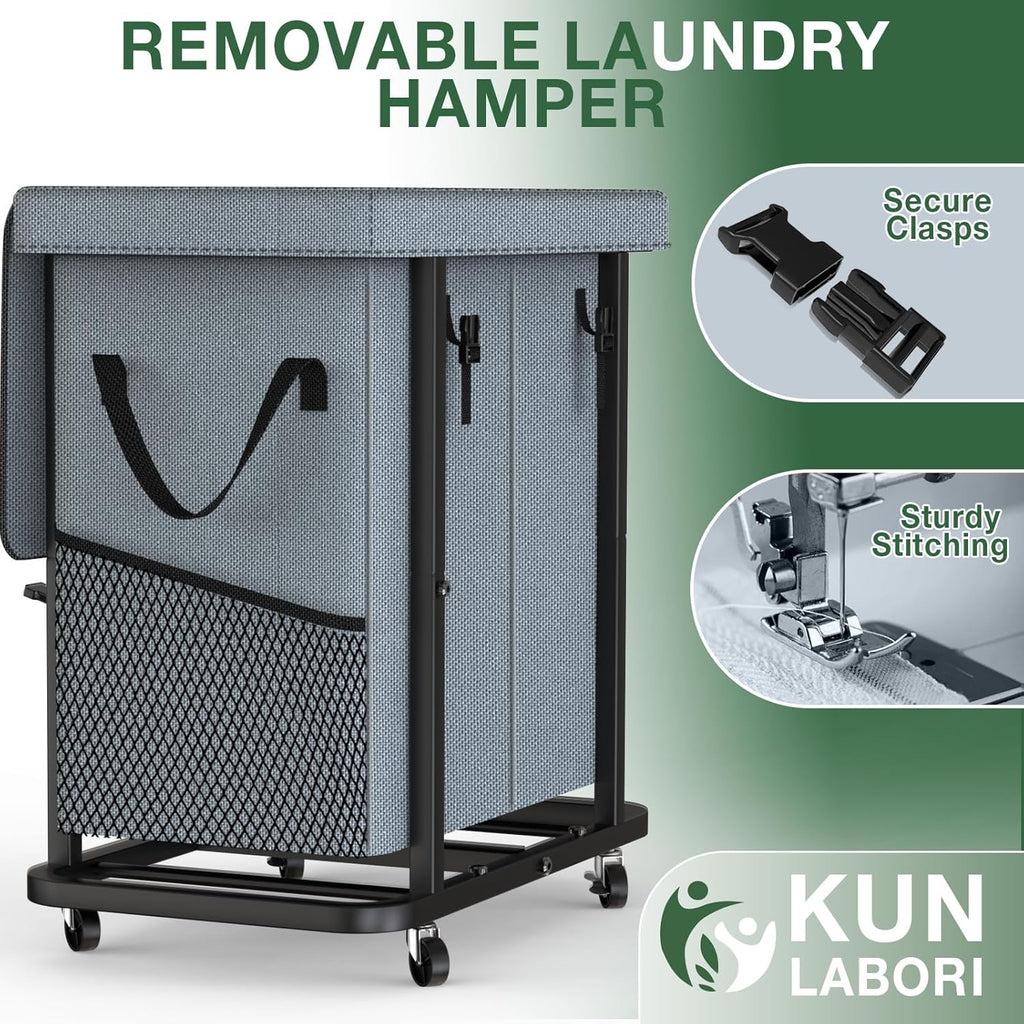 50 Gal(190L) Laundry Basket with Lid, Rolling Laundry Hamper with Wheels, Dirty Clothes Hamper with Metal Frame and Removable Bag Design, Suitable for Laundry Room, Bedroom(Grey, 2 Section 190L)