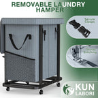 50 Gal(190L) Laundry Basket with Lid, Rolling Laundry Hamper with Wheels, Dirty Clothes Hamper with Metal Frame and Removable Bag Design, Suitable for Laundry Room, Bedroom(Grey, 2 Section 190L)