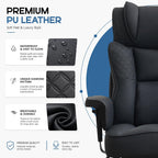 Office Desk Chair, High-Back Big and Tall Leather Chair with Footrest, Ergonomic Reclining Computer Chairs, Comfy Executive Wide Chair with Lumbar Support, Adjustable Padded Armrests, 400LBS (Black)
