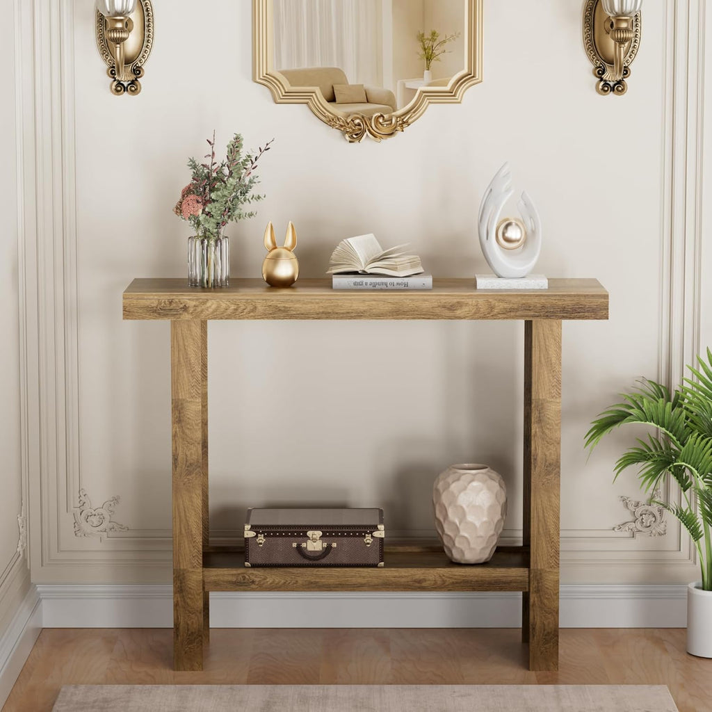 LIFECHOVY Farmhouse Wood Entryway Table Narrow Console Tables with Storage Behind The Couch Sofa, Entrance Side Table with Shelves for Hallway, Living Room, Foyer, Rustic
