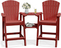 PLUUV Tall Adirondack Chairs Set of 2 with Double Connecting Trays, All Weather HDPE Bar Height Outdoor Chairs, Outdoor Adirondack Barstools with Umbrella Hole for Balcony, Patio, Backyard, Reddish