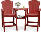 PLUUV Tall Adirondack Chairs Set of 2 with Double Connecting Trays, All Weather HDPE Bar Height Outdoor Chairs, Outdoor Adirondack Barstools with Umbrella Hole for Balcony, Patio, Backyard, Reddish