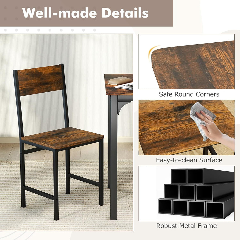 COSTWAY Dining Chairs Set of 4, Industrial Farmhouse Armless Side Chairs with Rustic Wood & Metal Frame, Wide Comfy Seat & Slanted High Back for Dining Room, Kitchen, Office, Restaurant