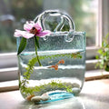 Glass Purse Vase, Handbag-Shaped Flower Vase with Handle, Clear Glass Vases for Home Décor, Weddings, Events, Office, or Table Centerpieces ﻿(Blue)
