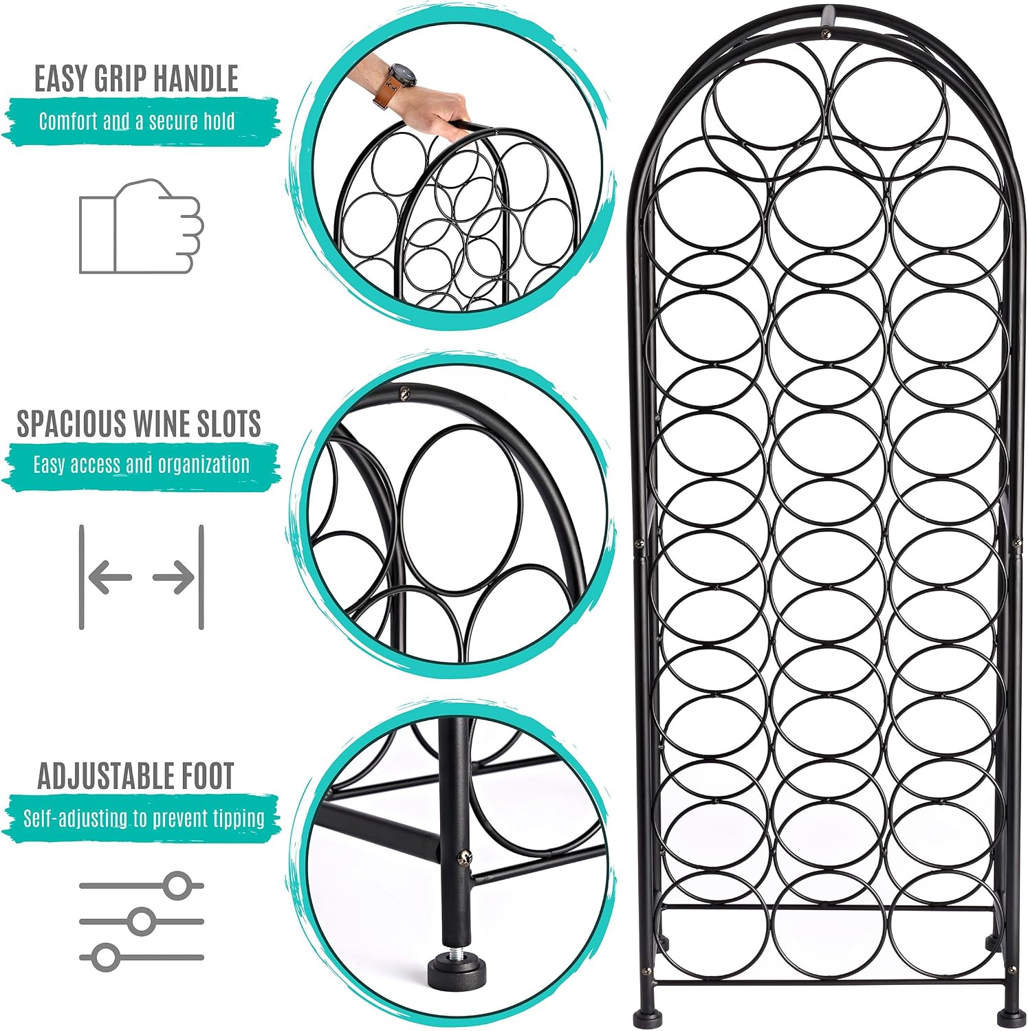 Sorbus Freestanding Wine Rack - Elegant and Unique Bordeaux Chateau Style Floor Wine Stand for 23 Wine Bottle Storage, Champagne, Metal Wine Bottle Holder Stands for Kitchen, Home Bar, Mini Wine Bar