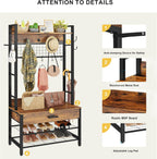Recaceik Hall Tree with Bench and Shoe Storage, Entryway Coat Rack with Shoe Bench, Industrial Hall Tree with Drawers and 12 Hooks for Bedroom, Living Room