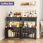 SWTYMIKI Coffee Bar Cabinet with Drawer - 20.47" Coffee Stand Station with Removable Hooks, Buffet Cabinet for Coffee Maker or Microwave, Kitchen Bar Table Storage Organizer, Black