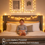 Ollny Fairy Lights Battery Operated 2 Pack, Total 200 LED 66 FT Battery String Lights, Waterproof LED Light with 8 Modes, Bedroom Indoor Outdoor Classroom Party Decorations, Warm White