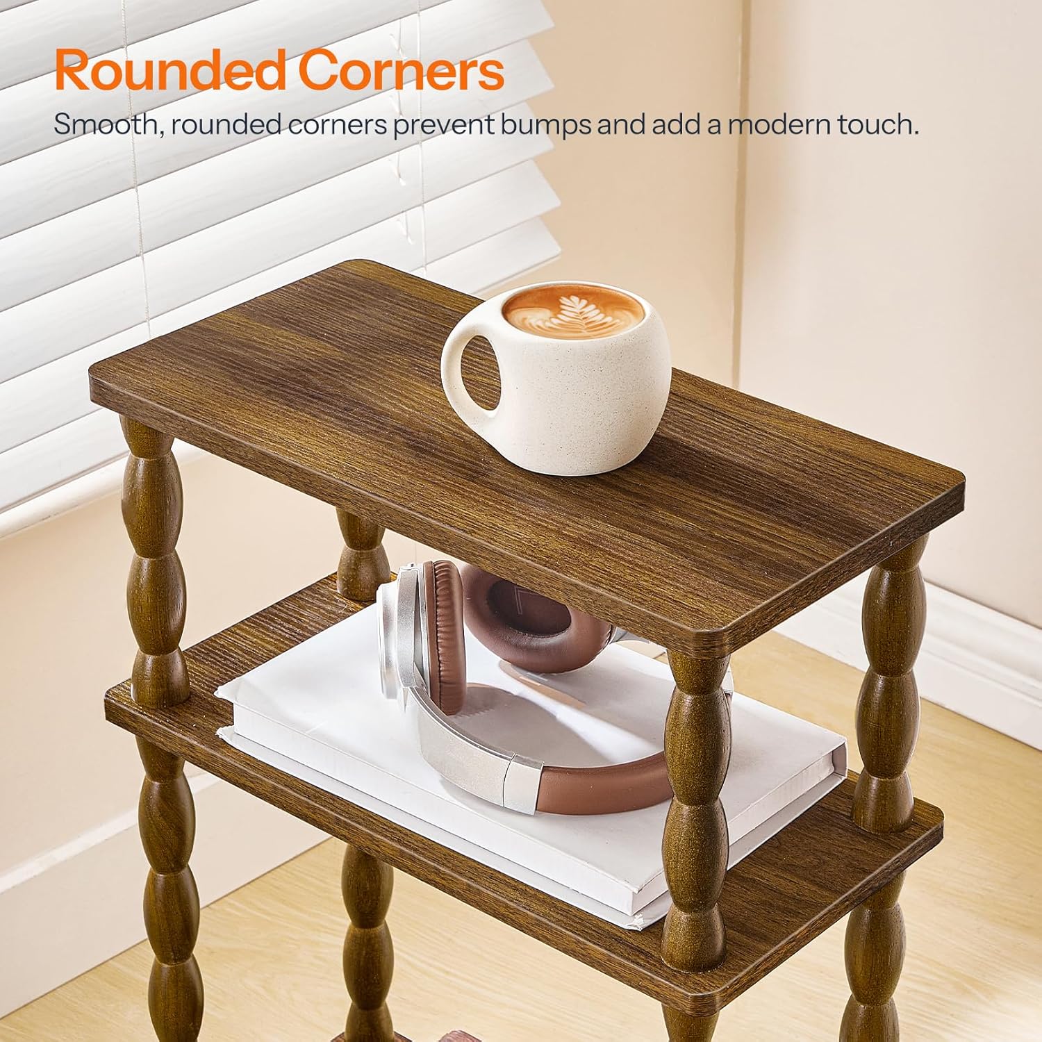 HOOBRO Narrow Side Table, Skinny End Table with Storage, Solid Wood Legs, 3-Tier Bedside Table Nightstand for Small Space, Living Room, Bedroom, Sofa Couch, Walnut WL462BZ01