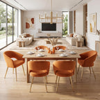 Orange Velvet Dining Chairs Gold Legs, Modern Dining Room Chairs with Arms Set of 6 Upholstered Accent Chair Armchair with Barrel Back for Kitchen Living Room