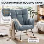Nursery Rocking Chair, Teddy Upholstered Glider Chair with High Backrest, Tufted Rocker Glider Chair with Thick Cushion, Cozy Rocking Armchair, Rocker Padded Seat for Bedroom(Blue)