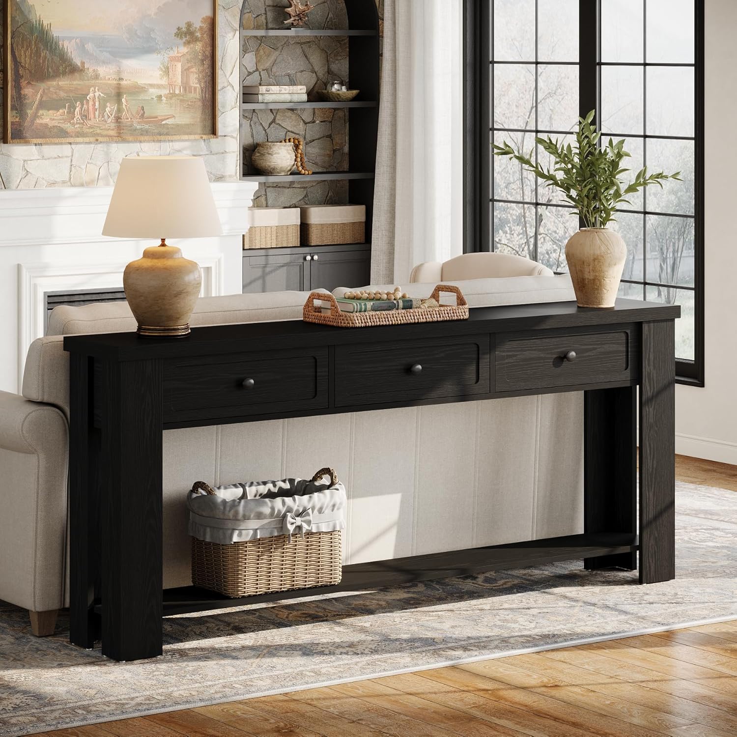 Tribesigns 70.9-Inch Long Console Table with 3 Drawers, Farmhouse Entryway Table with Storage, Rectangular Narrow Sofa Table Behind the Couch, Accent Table for Hallway, Living Room, Entry, Black
