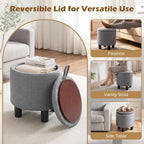 Giantex Round Storage Ottoman, Linen Fabric Upholstered Ottoman Foot Rest with Removable Lid, Small Ottoman Foot Stool for Bedroom Living Room (Gray)