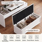 Lift Top Coffee Table Set with Storage Bench, 4-in-1 Convert Gaming/Reading/Dining Table, 40'' Multi-Function Coffe Tables with Hidden Compartment & Open Shelves, for Living Room, White Brown