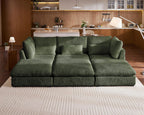 115" Oversized Corduroy Couch Modular Sectional Sofa, Washable Cloud Couch Sectional with 3 Ottoman, 6 Seater Sectional Couches for Living Room, Fully Cover Removable, Sleeper Sofa, Corduroy, Green